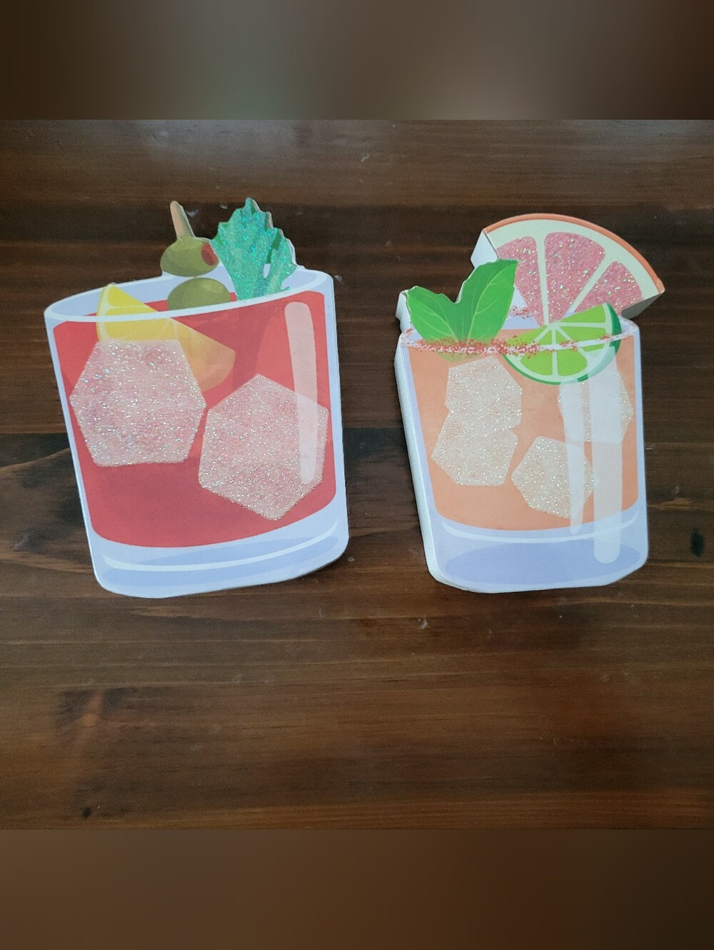 Glittery Wooden Mixed Drink Decorations, Set Of 2